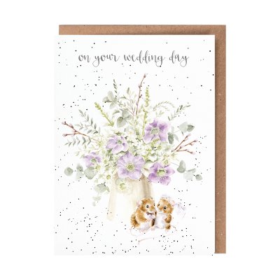 Illustrated bride and groom mouse wedding card 