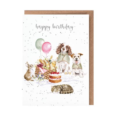 Illustrated animal picnic birthday card