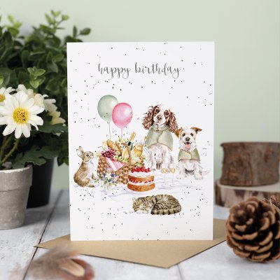 'The Hoppy Picnic' Rabbit and Dog Birthday Card