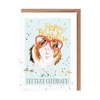 Illustrated guinea pig in birthday glasses birthday card
