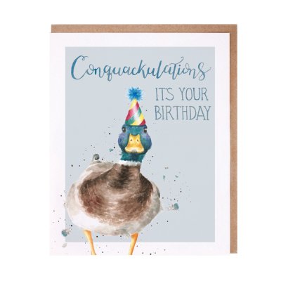 Duck in a party hat birthday card