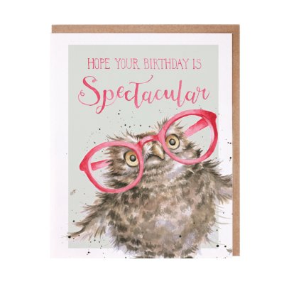 Owl in red glasses birthday card