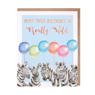 Zebra and balloons birthday card