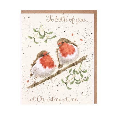 Robins on a branch couple Christmas card