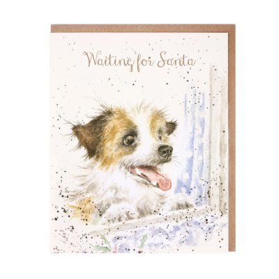 Dog looking out of a window Christmas card