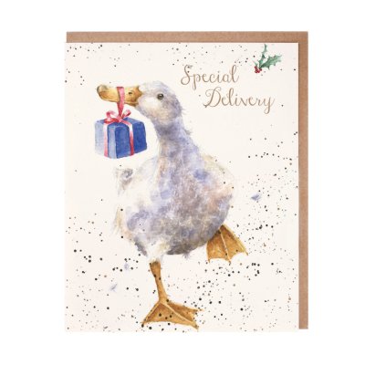 Duck with a present Christmas card