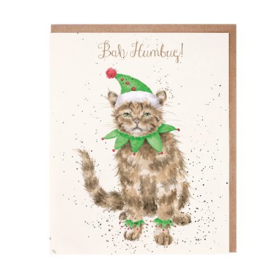 Cat in an elf costume Christmas card