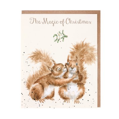Squirrels kissing under mistletoe Christmas card