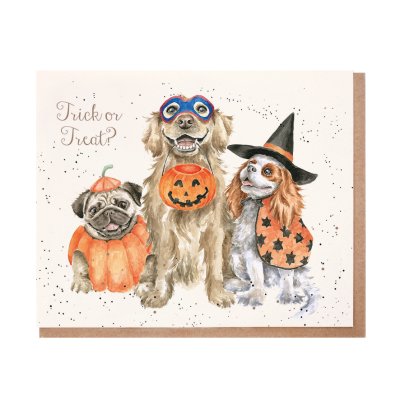Dogs in halloween costumes halloween card