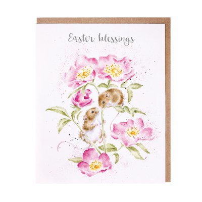 Mouse in roses Easter card 
