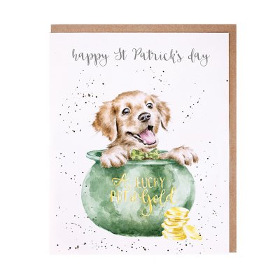 Puppy in a green pot St Patrick's Day card