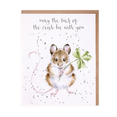 Mouse with a four leaf clover St Patrick's Day card