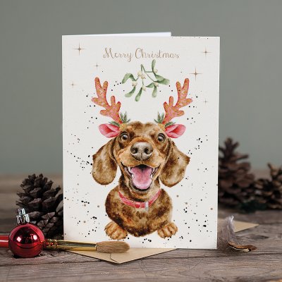 'Mistletoe and Barks' Dachshund Christmas Card