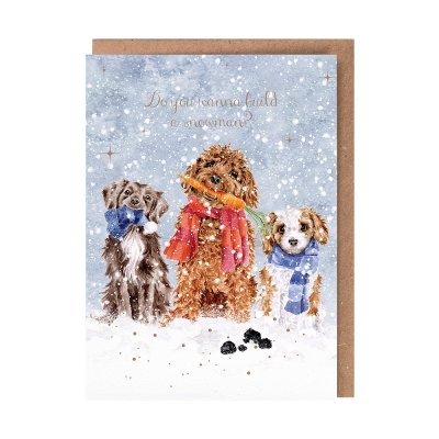 Three dogs in the snow Christmas card