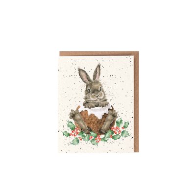 Rabbit in a Christmas pudding gift enclosure card