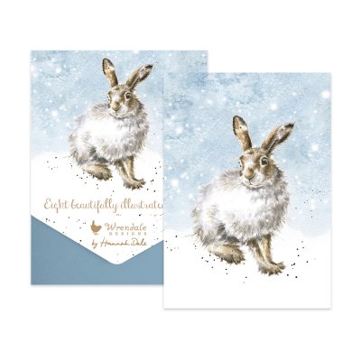Winter hare in snow illustrated Christmas card pack