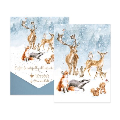 Woodland animals in snow illustrated Christmas card pack
