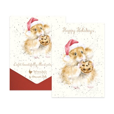 Hamster in a festive hat with a cookie illustrated Christmas card pack