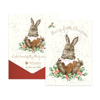 Rabbit in a Christmas pudding boxed Christmas card pack
