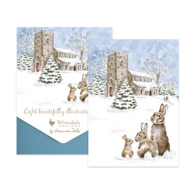 Rabbit and church boxed Christmas card pack