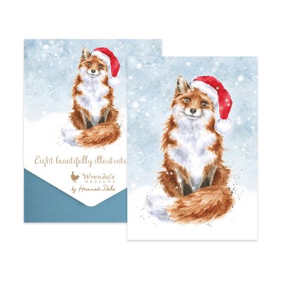 Fox in a festive hat Christmas card pack