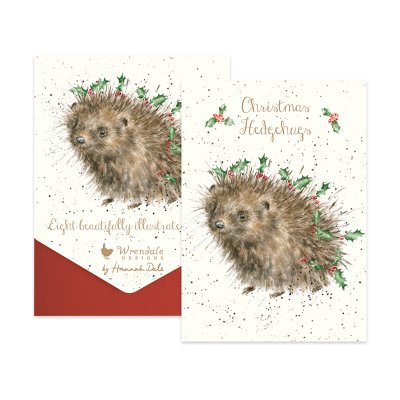 Hedgehog covered in holly boxed Christmas card pack
