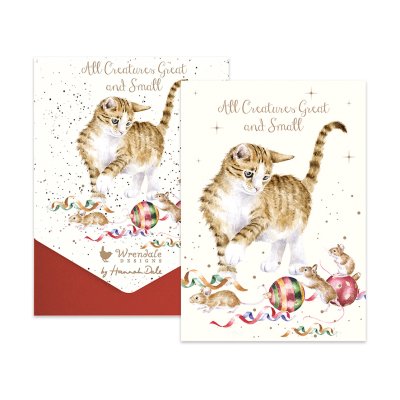 Cat and mouse illustrated Christmas card pack
