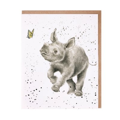 Rhino and butterfly greeting card