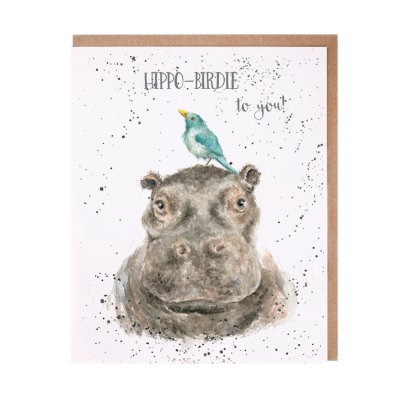 Hippo with a bird on its head greeting card
