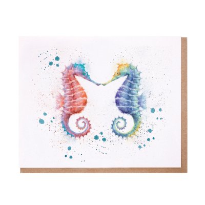 Colourful seahorse greeting card