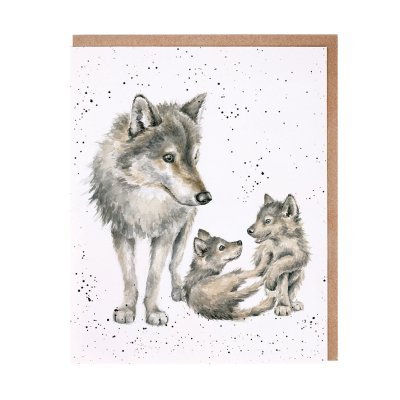 Wolf and cubs greeting card