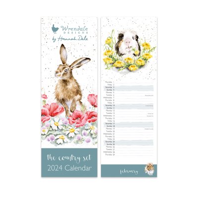 The Country Set Slim Calendar 2024 with hare and country animal artwork
