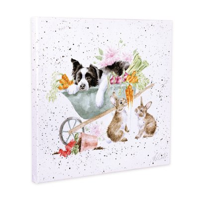 'Sleeping on the Job&#039; Border Collie and Rabbit Canvas