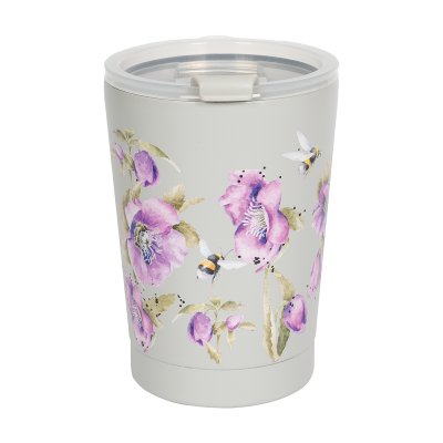 Thermal travel cup with bird and flower print