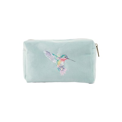 Embroidered hummingbird make up bag
