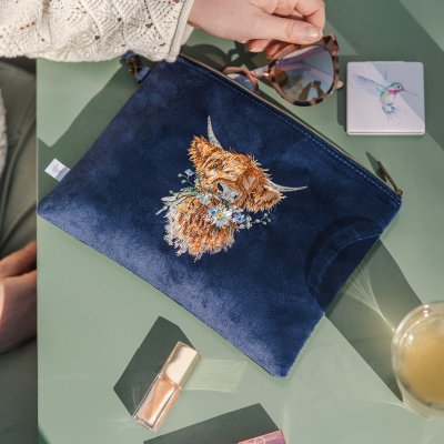 'Daisy Coo' Highland Cow Embroidered Pouch
