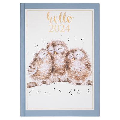 2024 Desk Diary with three owls on a branch illustration