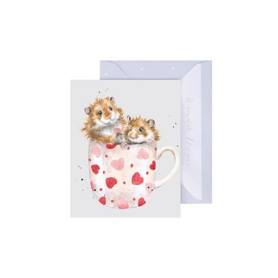 Hamster in a mug with hearts mini card