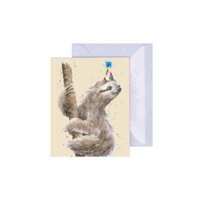 Sloth in a party hat mini card