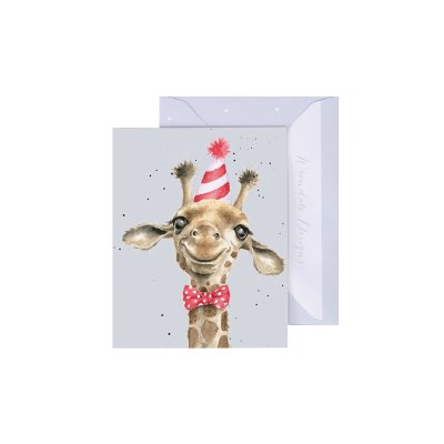 Giraffe in a party hat and bow tie mini card