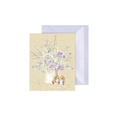 Two mice and a bouquet of flowers illustrated mini card
