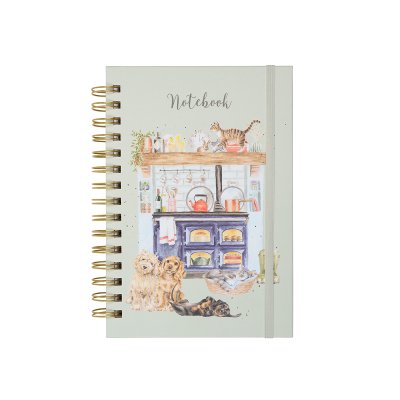 Dog and cat kitchen scene A5 spiral bound notebook