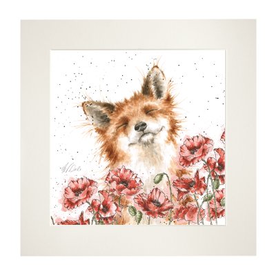 'Poppy Field' fox mounted print