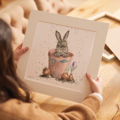 'The Flower Pot' rabbit Mounted Print