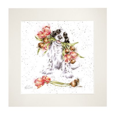 'Blooming with Love' Spaniel Mounted Print