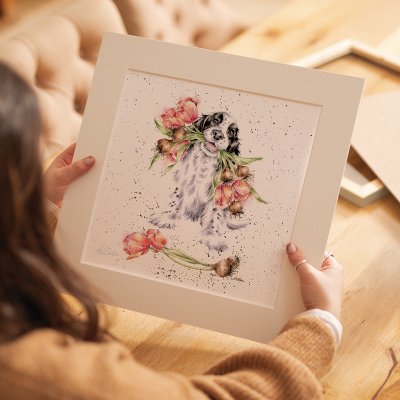 'Blooming with Love' Spaniel Mounted Print