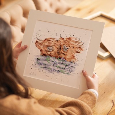 'Blown Away' Highland Cow Mounted Print