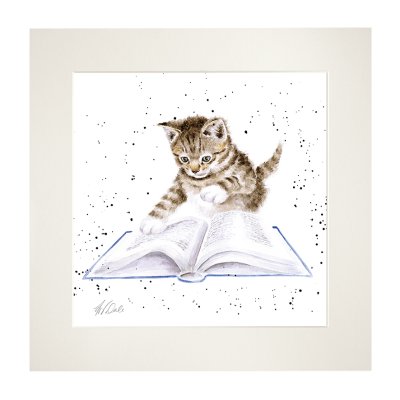 'The Bookworm' Cat Mounted Print