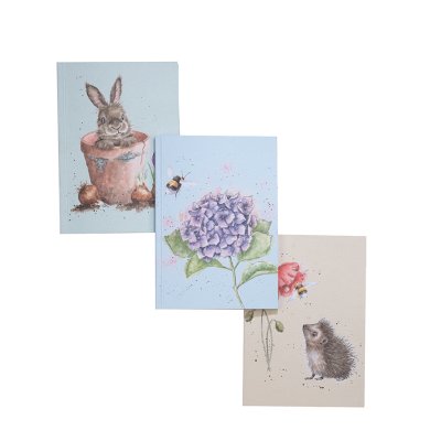 A set of 3 A6 notebooks with countryside animals and flowers on them.