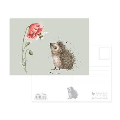 Hedgehog, poppy and bee postcard